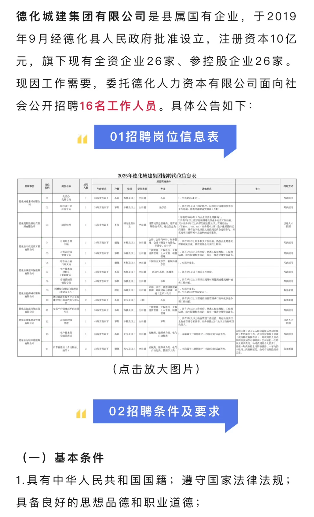 含专业不限！德化城建集团招聘16人！需笔试