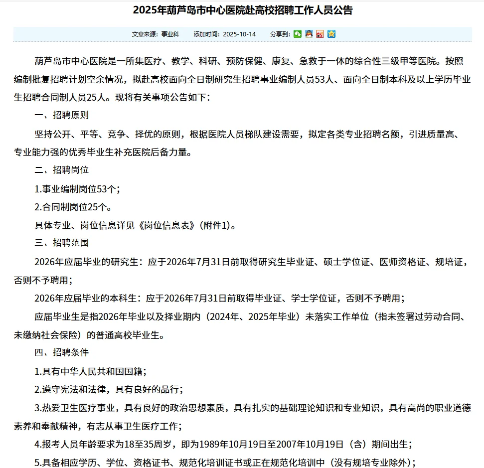 2025葫芦岛编制岗，研究生速来