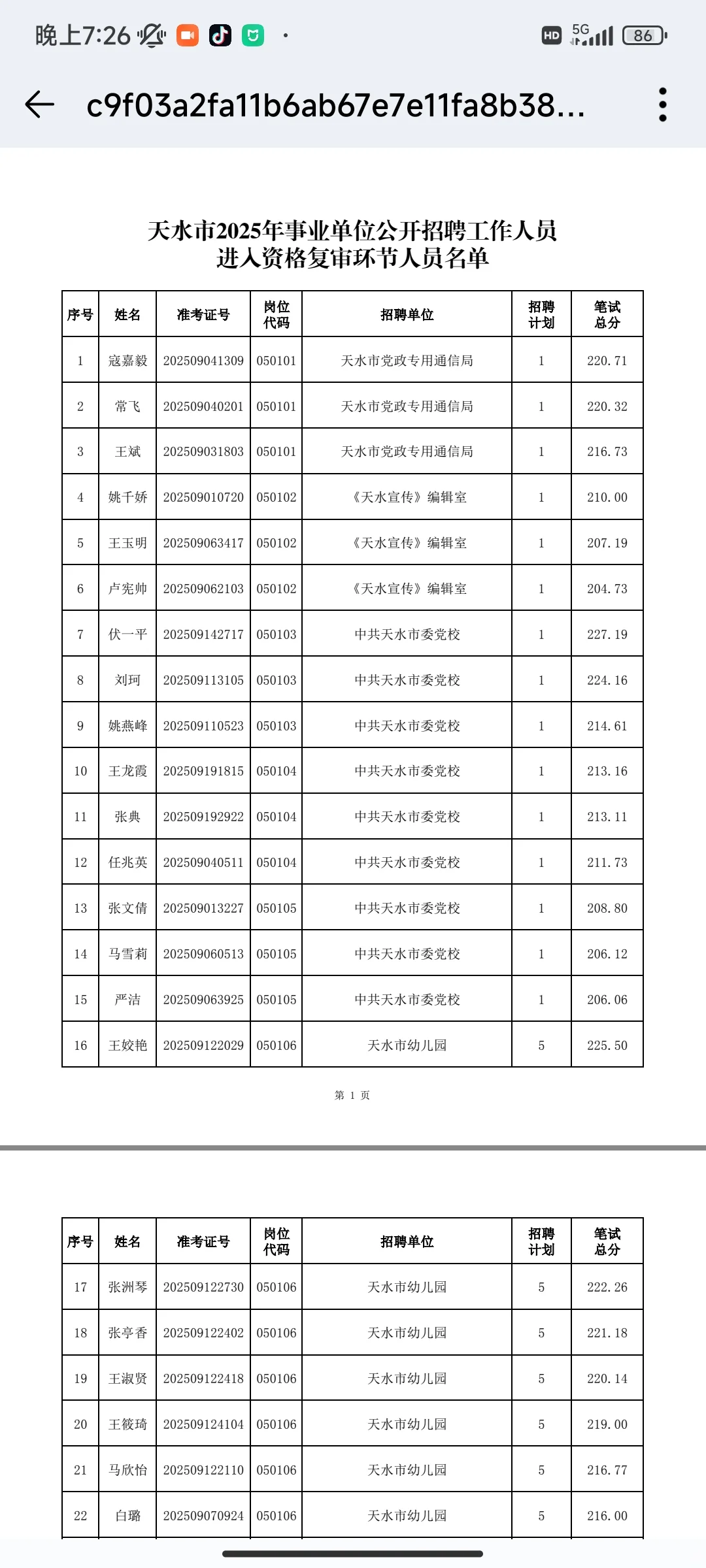 天水资格复审出啦，快看看榜上是否有名