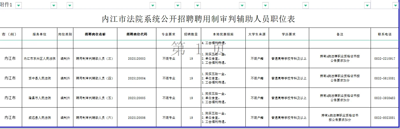 内江法院招聘编外人员