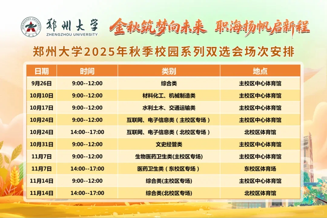 河南毕业生校招双选会时间表