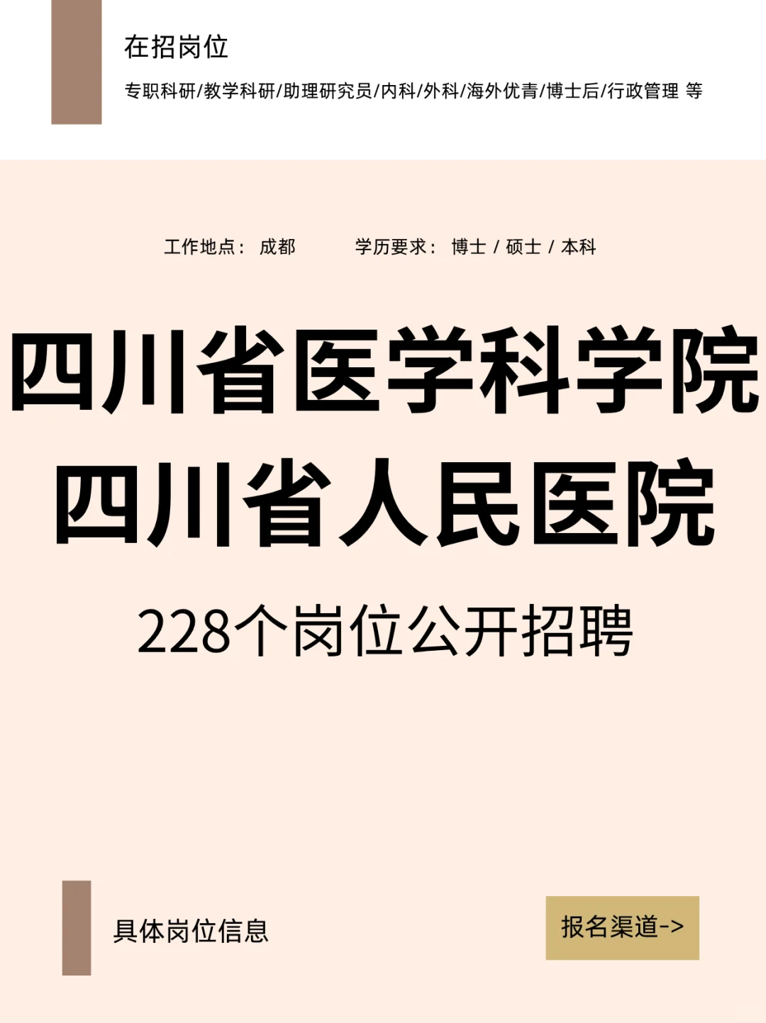 四川省人民医院228个岗位公开招聘！！！
