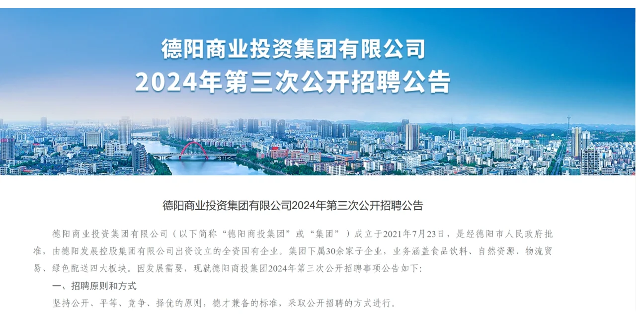 德阳商业投资集团2024年第三次公开招聘公告