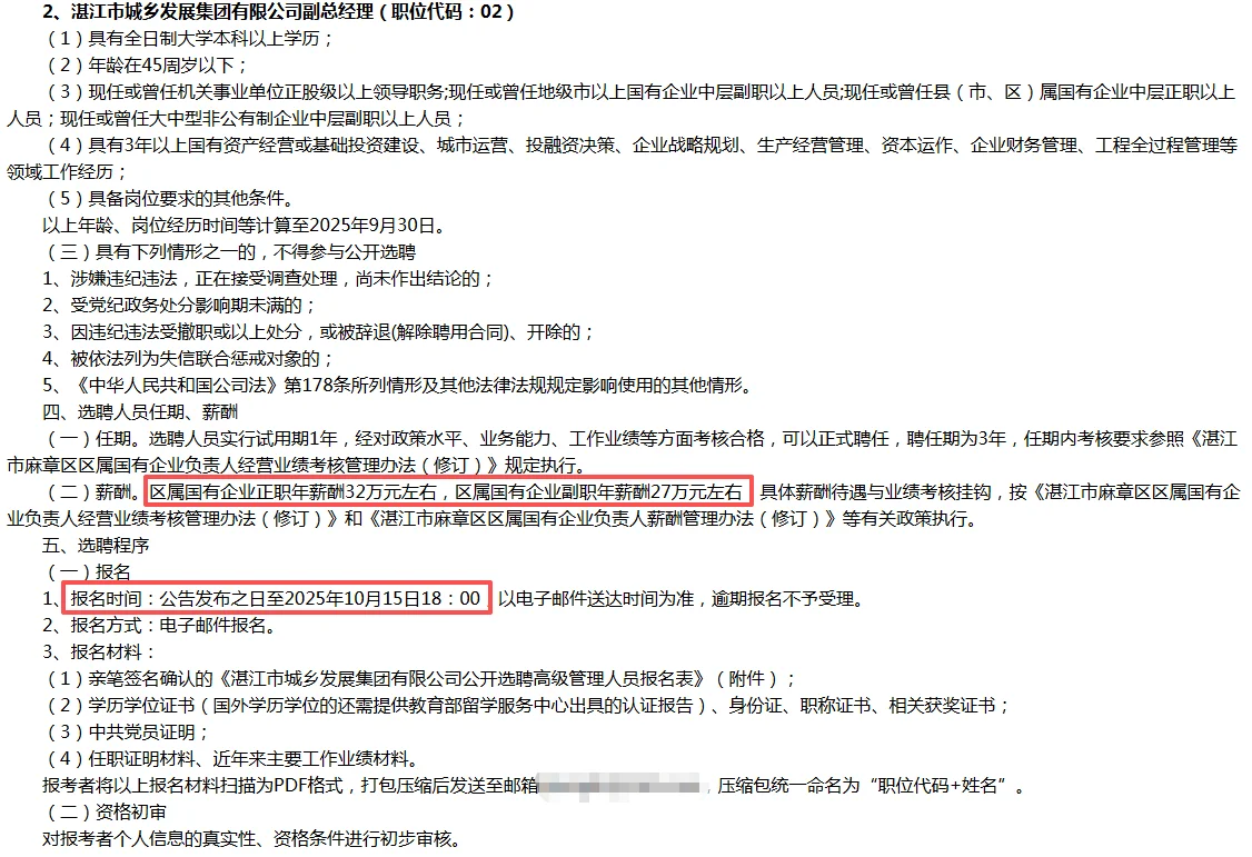 【国企】湛江市城乡发展集团有限公司招聘