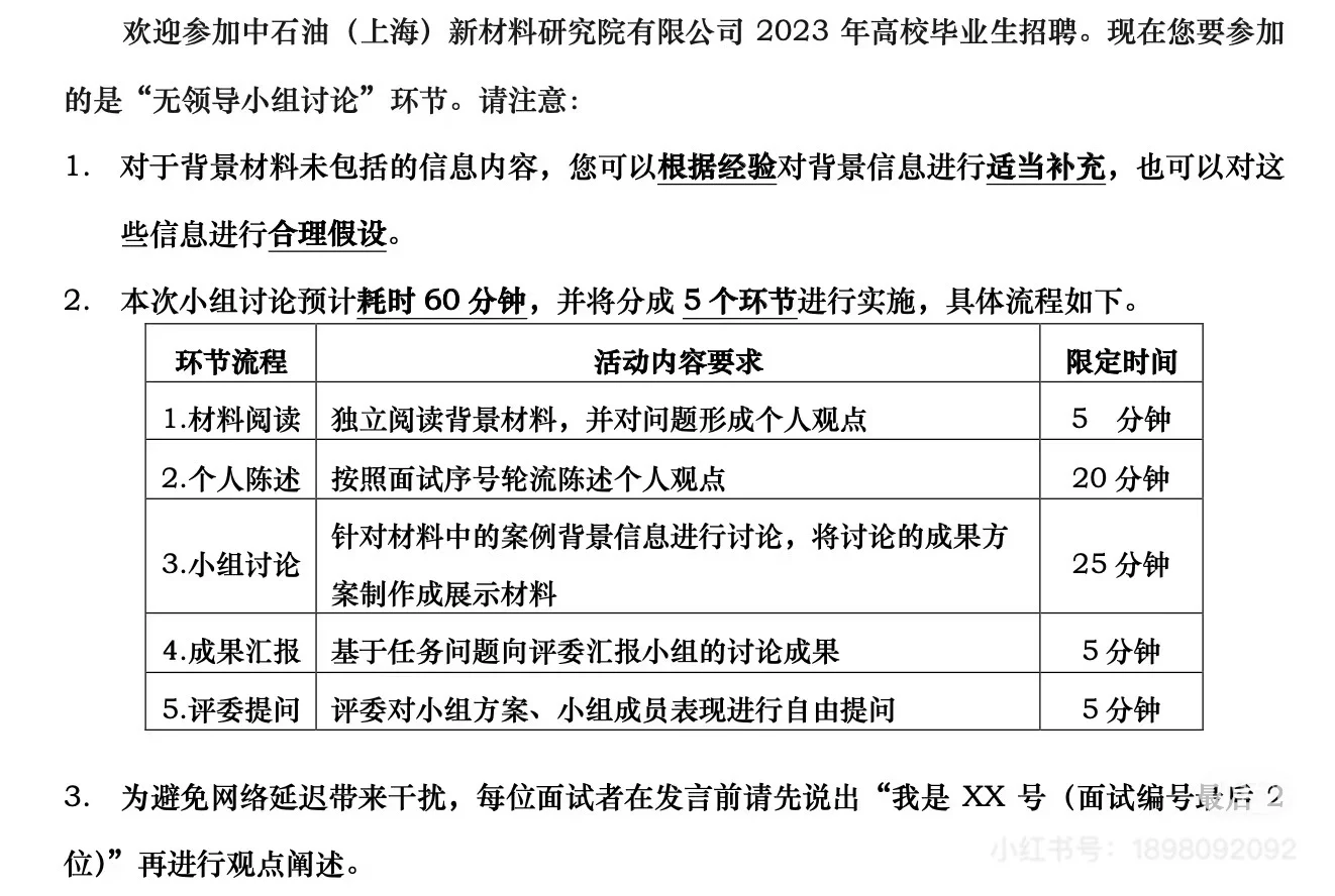 中石油上海新材料研究院 群面准备