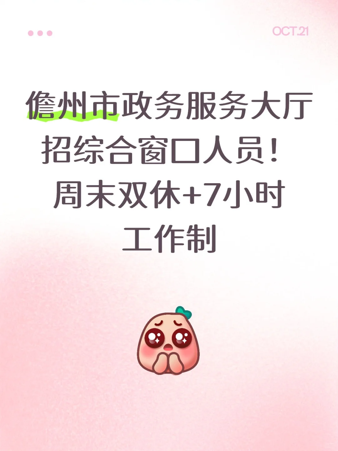 儋州单位✅️有双休的综合窗口岗！专业不限