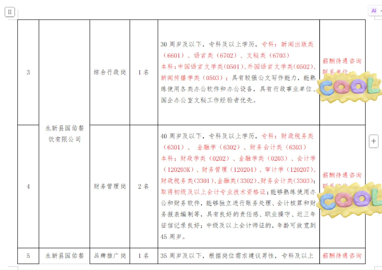 招聘15人！永新县行政事业单位与国有企业
