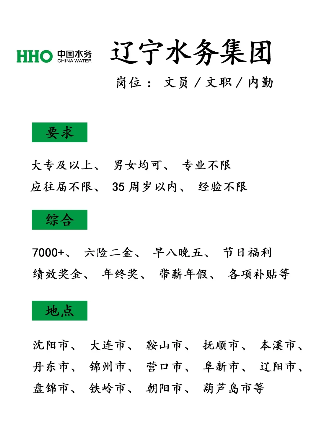 有愿意来辽宁水务集团的吗？投就🀄