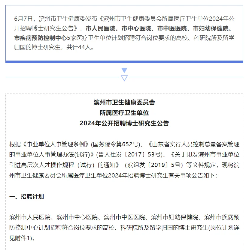 共44人！滨州市5家公立医疗卫生单位公开招