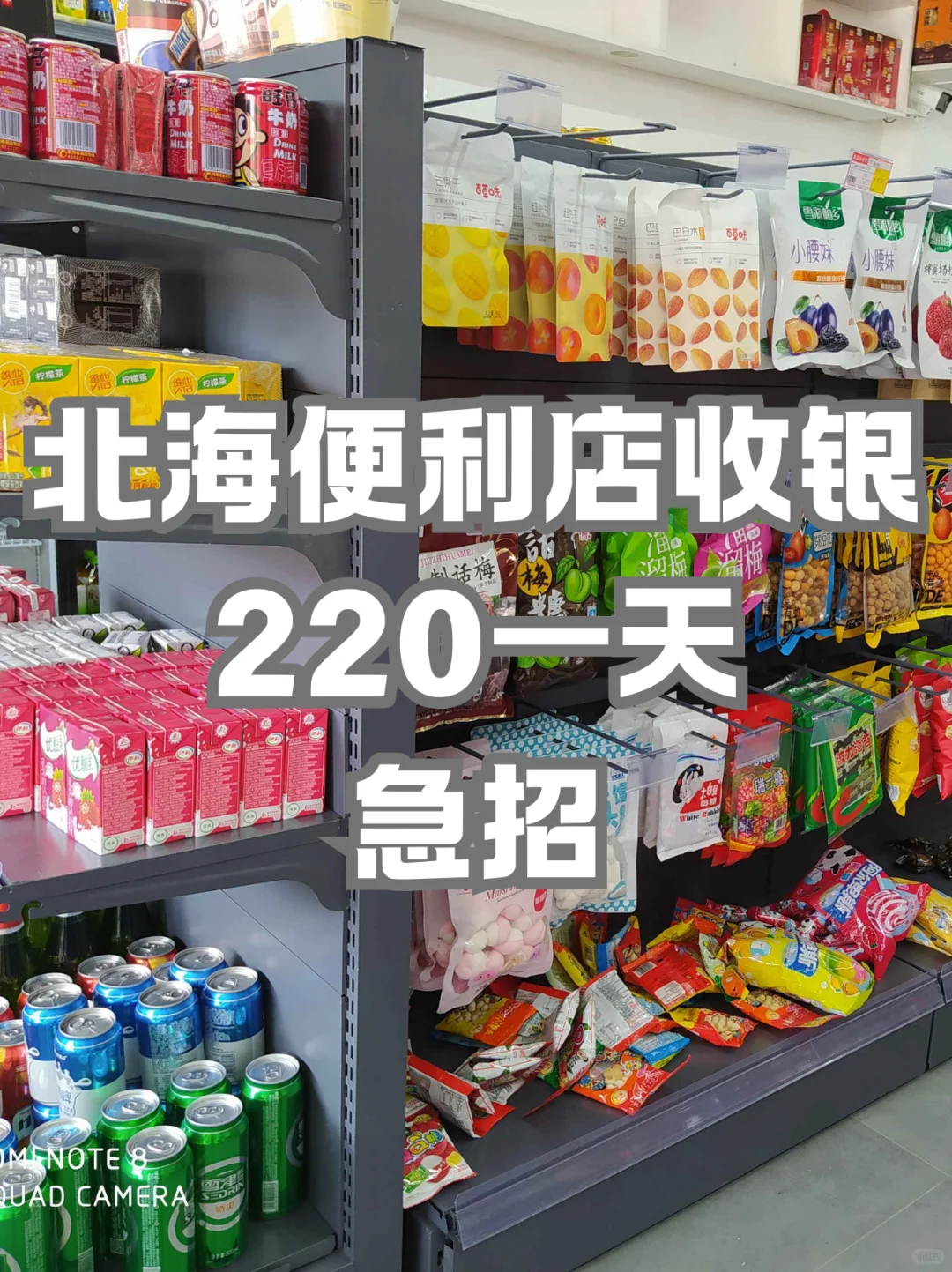 北海的姐妹看过来！便利店收银员日薪220！