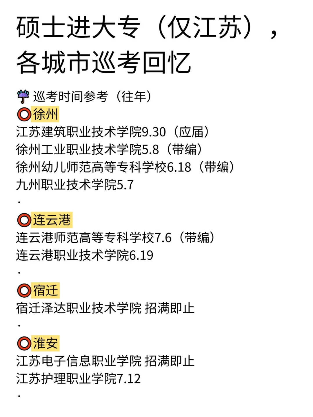 硕士进大专（仅江苏），各城市巡考回忆