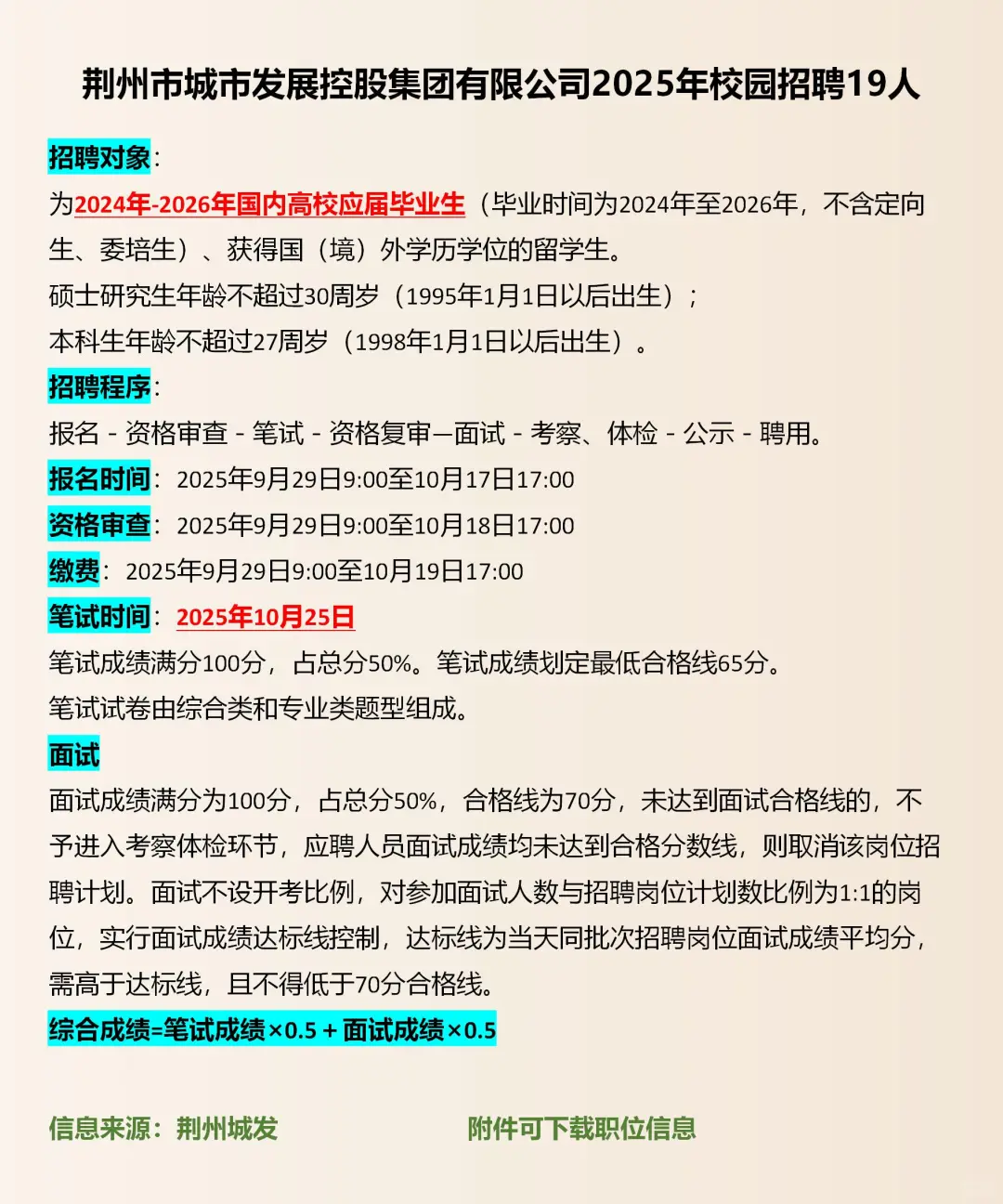 2025年荆州国企招聘19人，26年毕业可报名！