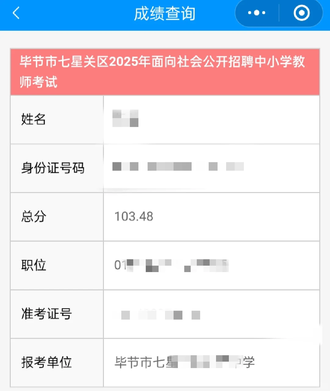 毕节七星关区9.27成绩