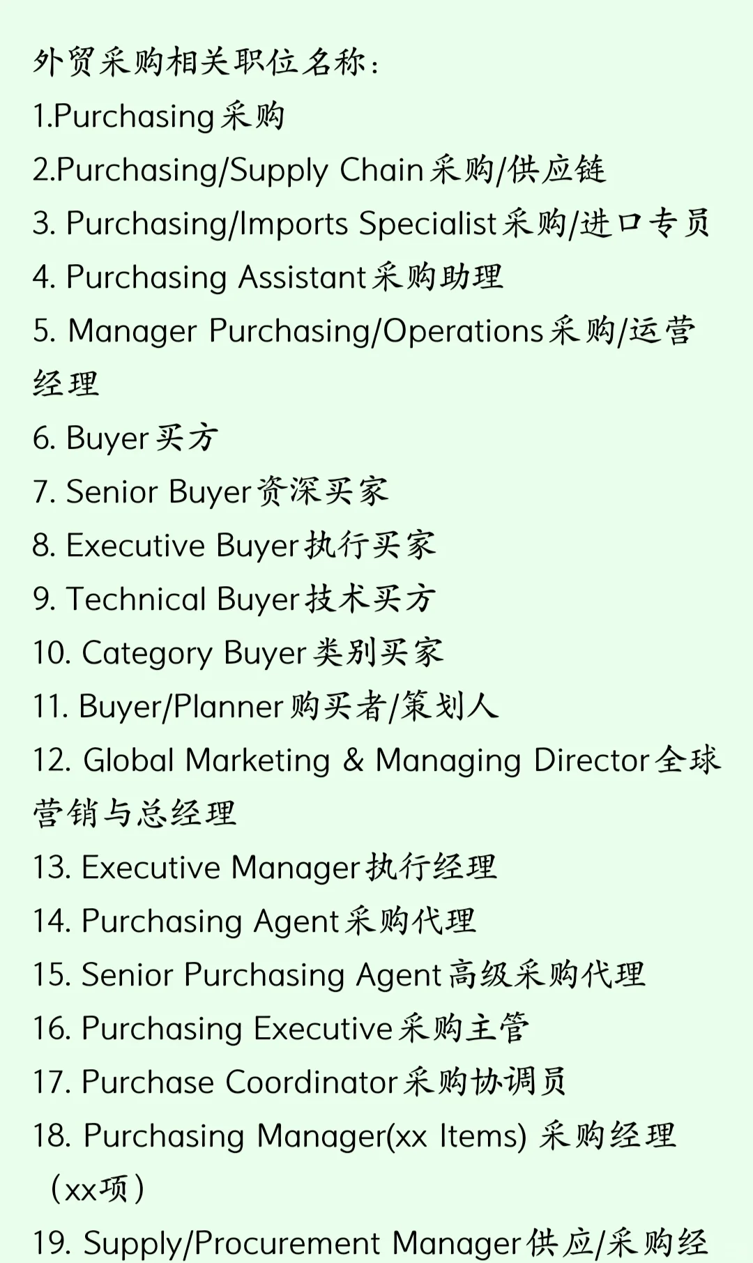 外贸采购相关职位名称