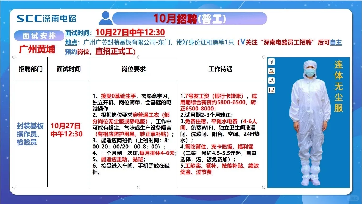 深南电路 广州广芯封装基板10月27有招聘喔