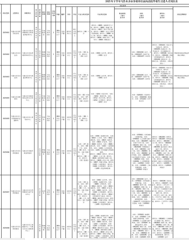 2025年下半年乌鲁木齐人才引进岗位表