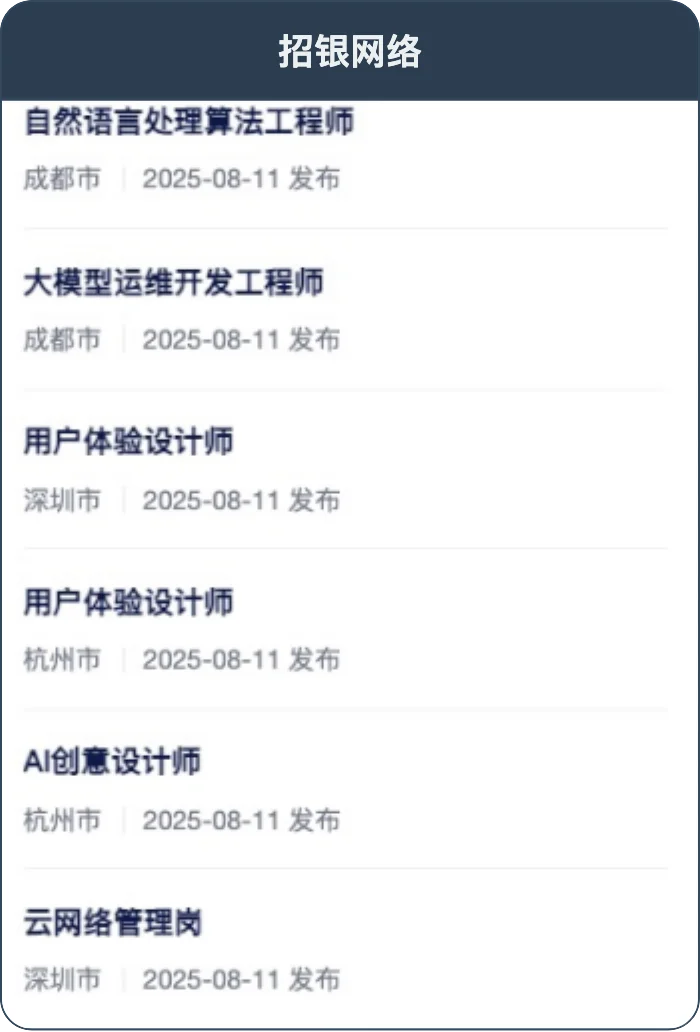招商银行 ｜社会招聘（子公司）2025/8/11