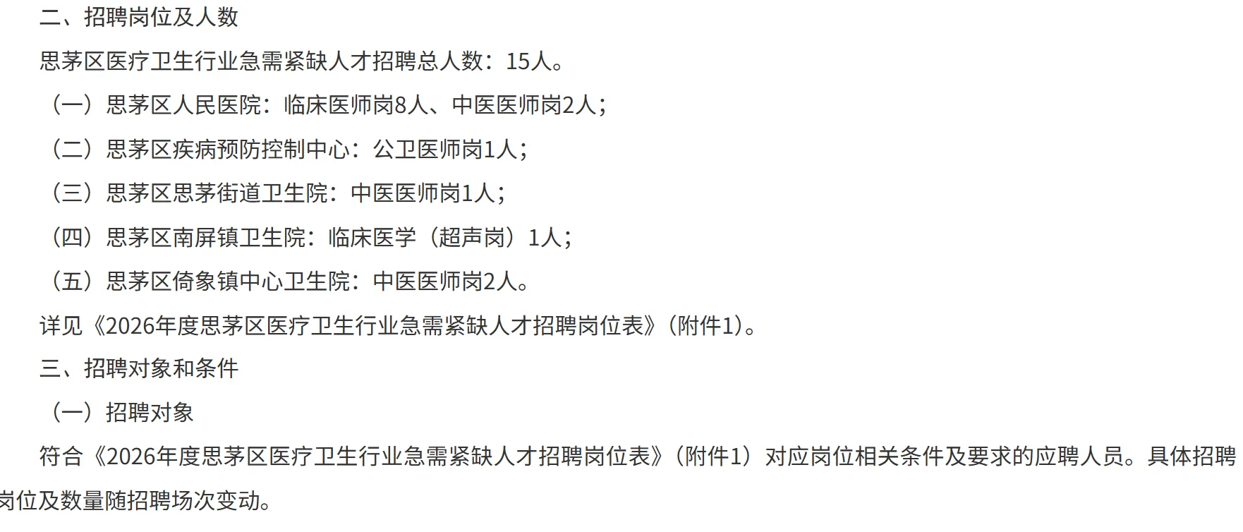 2026年度思茅区医疗卫生行业招聘