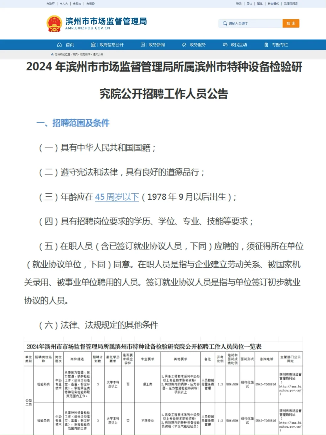 滨州市市场监督管理局招聘公告