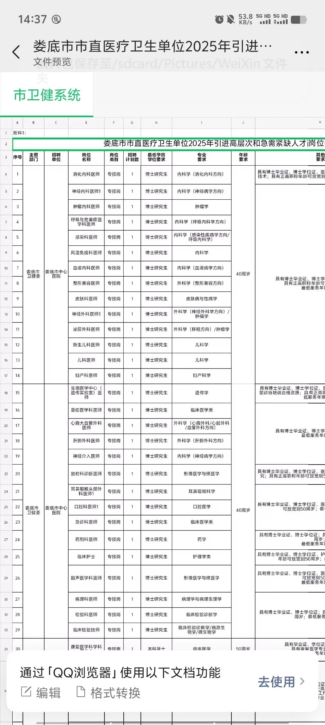 娄底市直医疗招聘多人事业单位