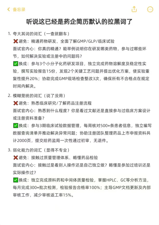 听说这已经是药企简历默认的拉黑词了