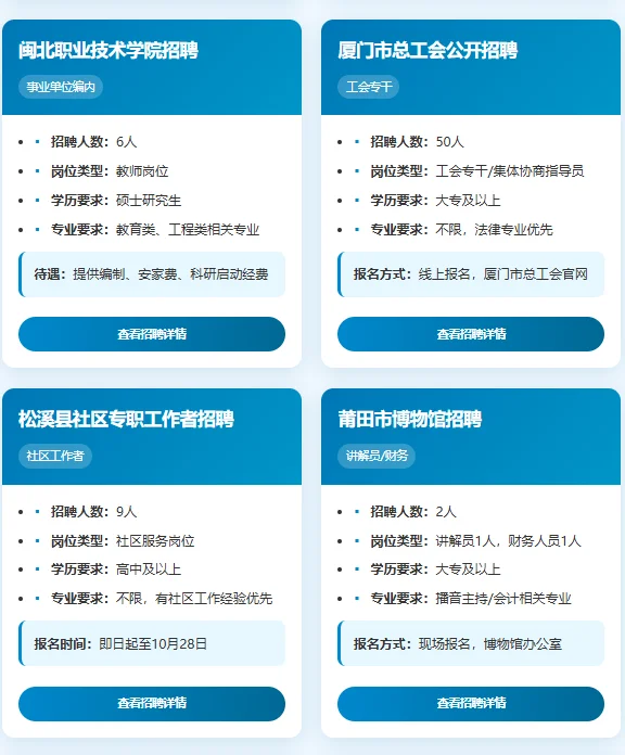 福建多地有岗位，速看👇