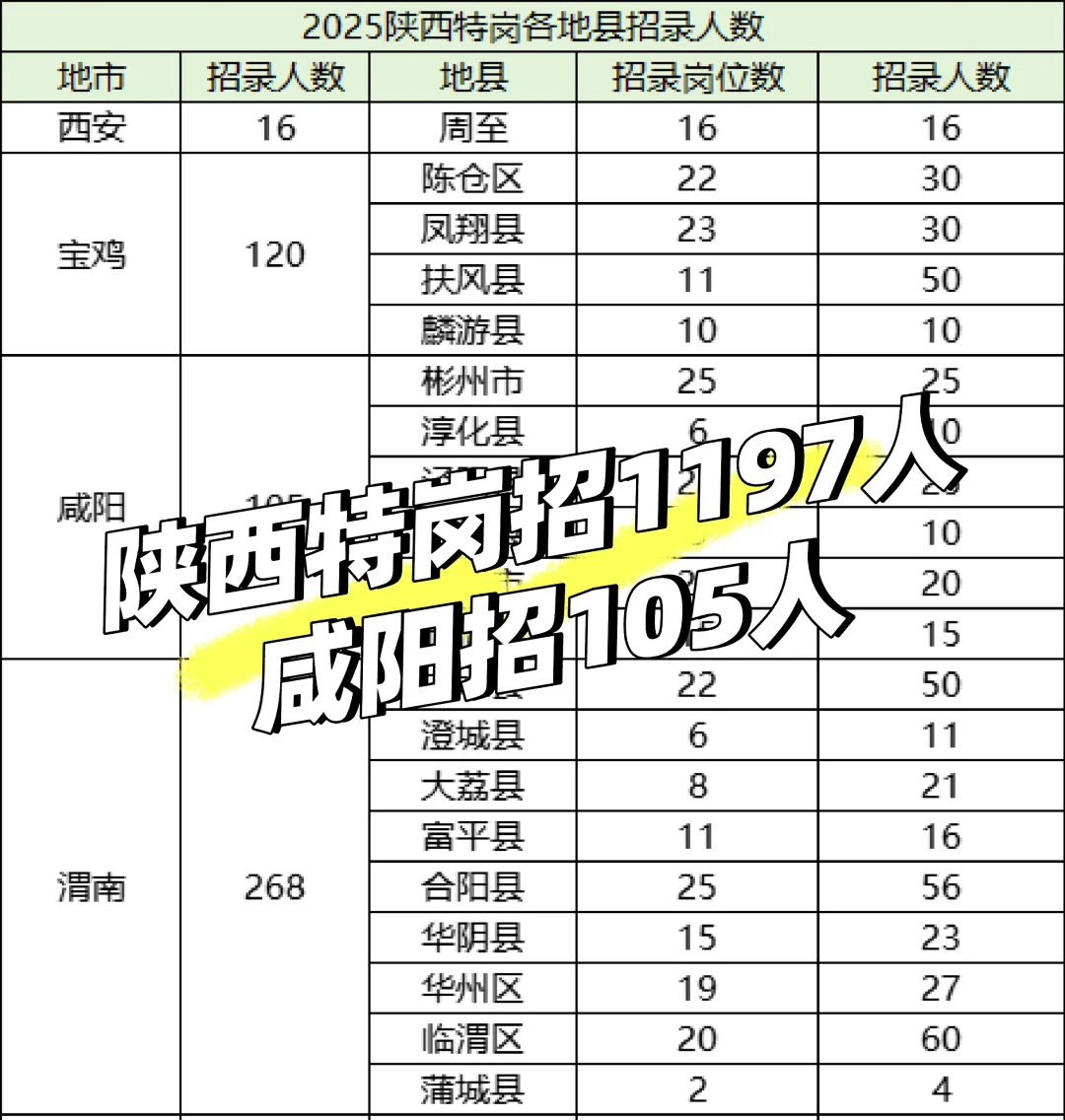 2025咸阳特岗招105人