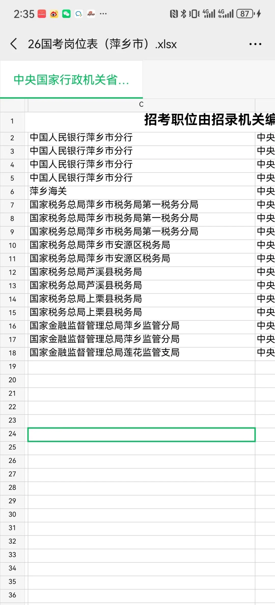 国考之萍乡岗位表