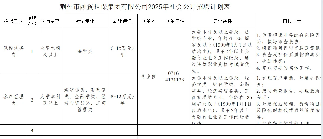 荆州市融资担保集团有限公司2025年社会公开