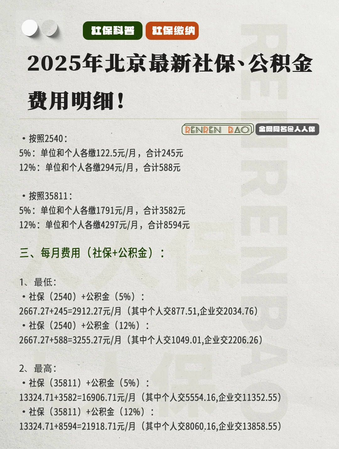 2025年北京社保公积金最新明细来啦