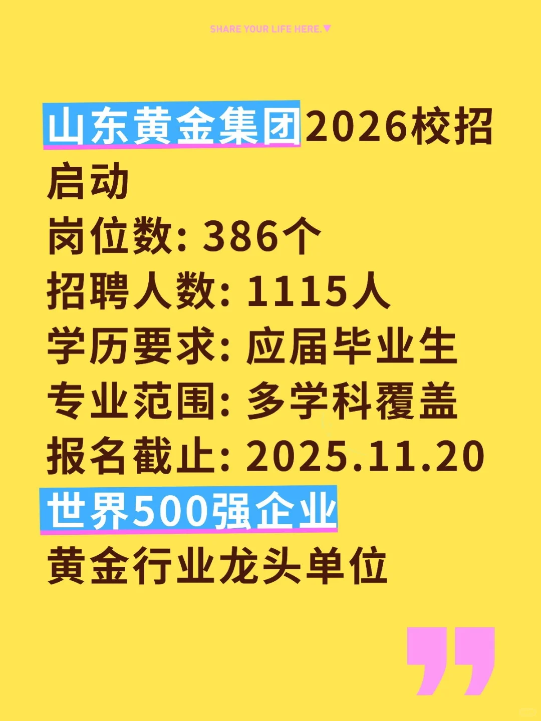 山东黄金集团校招1115人！386岗可选！