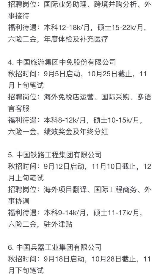 秋招可以投的央国企（英语专业）