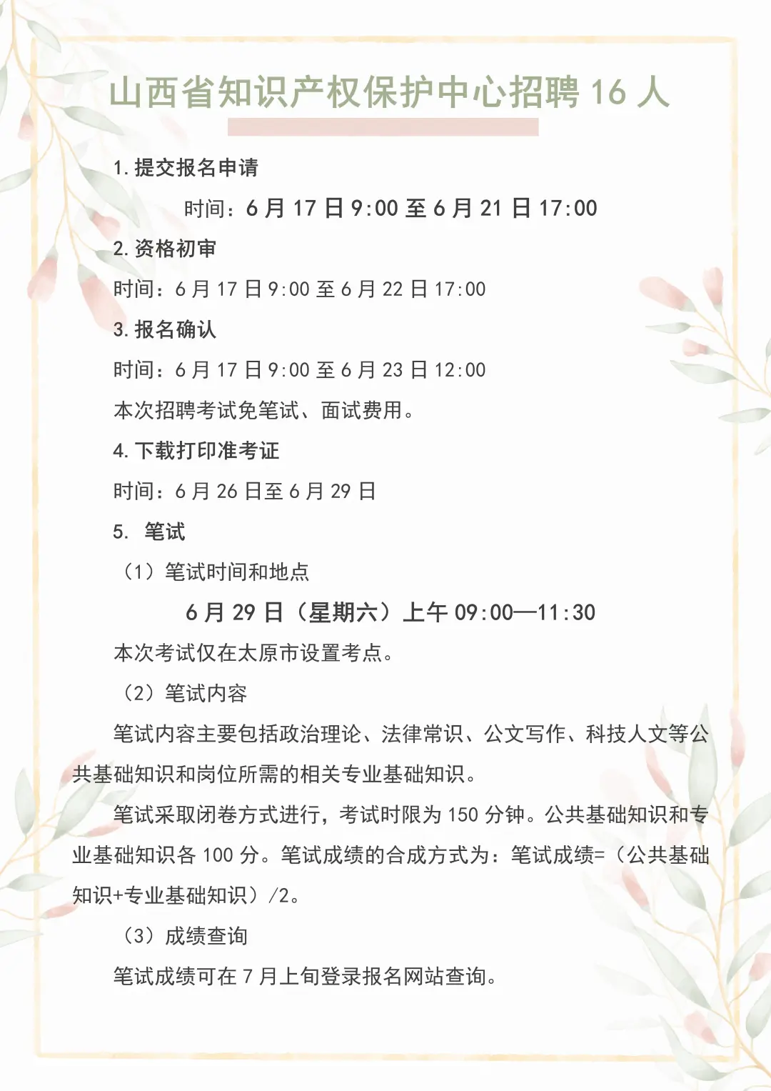山西省知识产权保护中心招聘16人