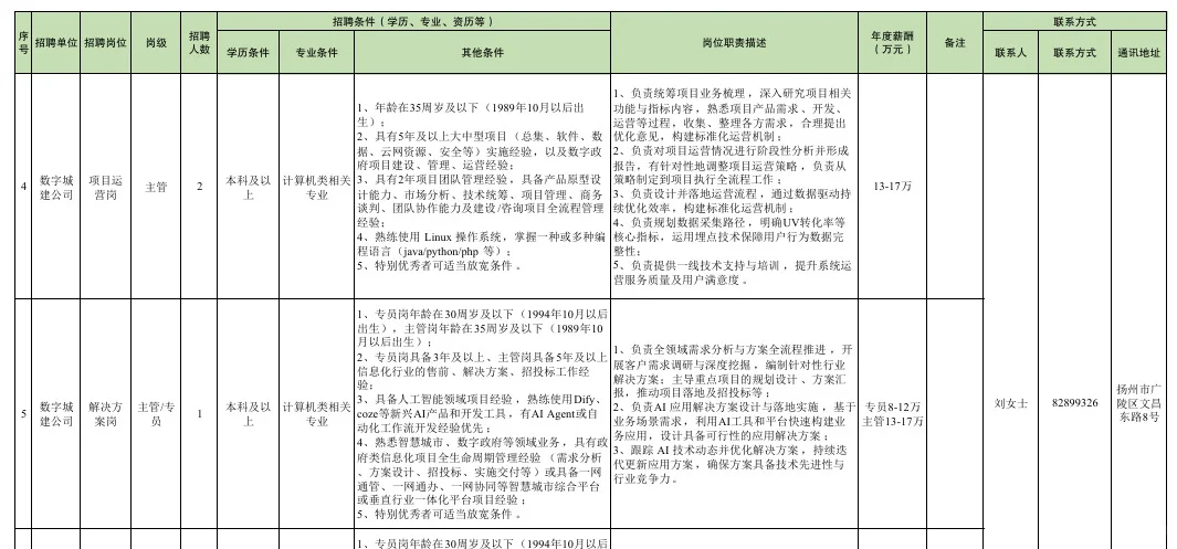 扬州大数据集团招聘啦