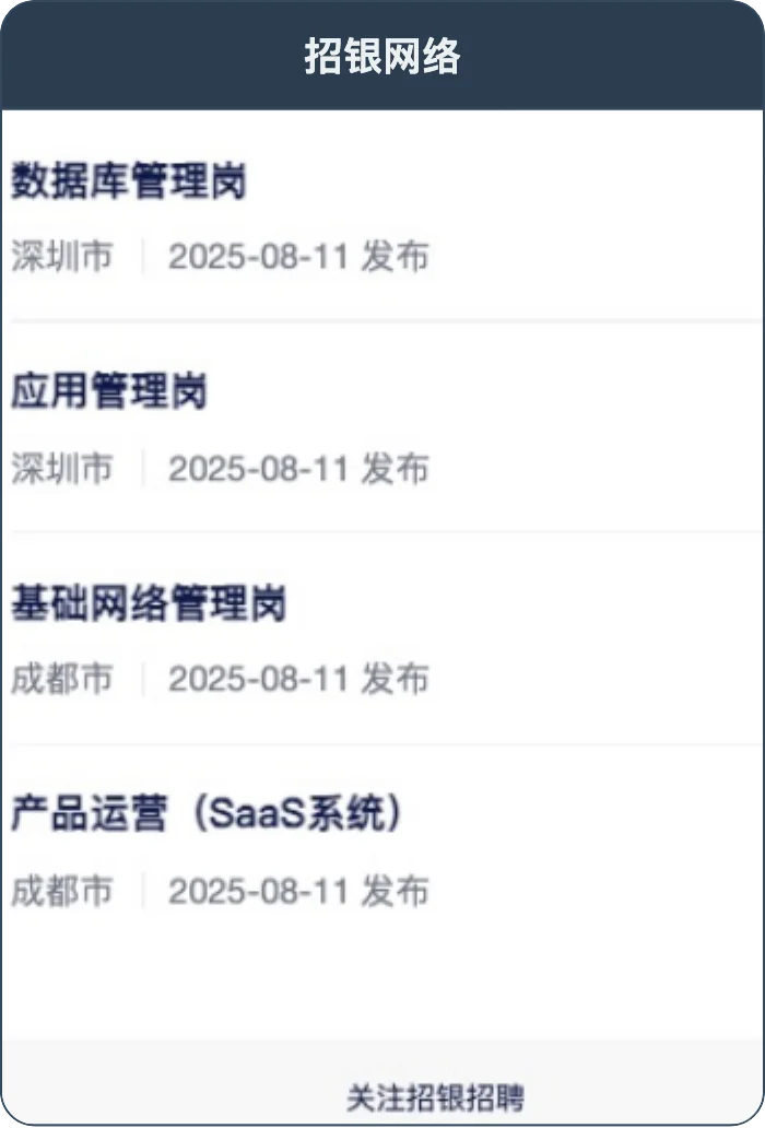 招商银行 ｜社会招聘（子公司）2025/8/11