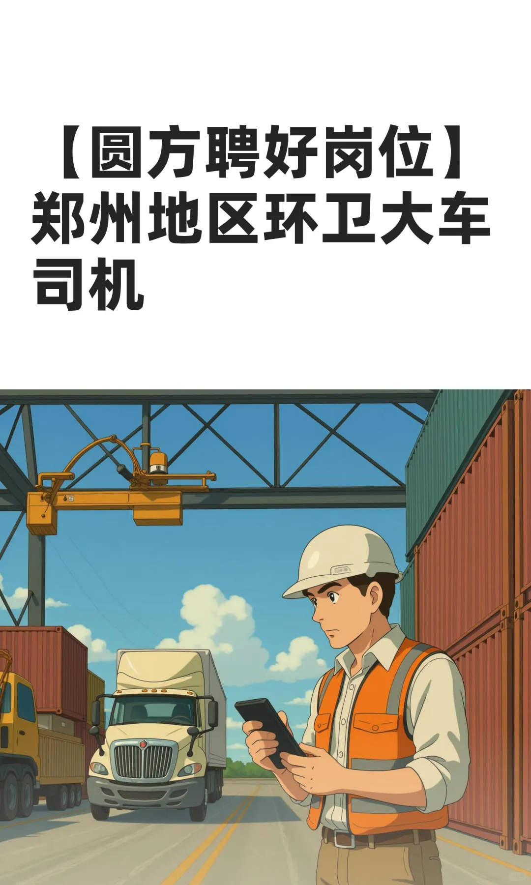 【圆方聘好岗位】郑州地区环卫大车司机