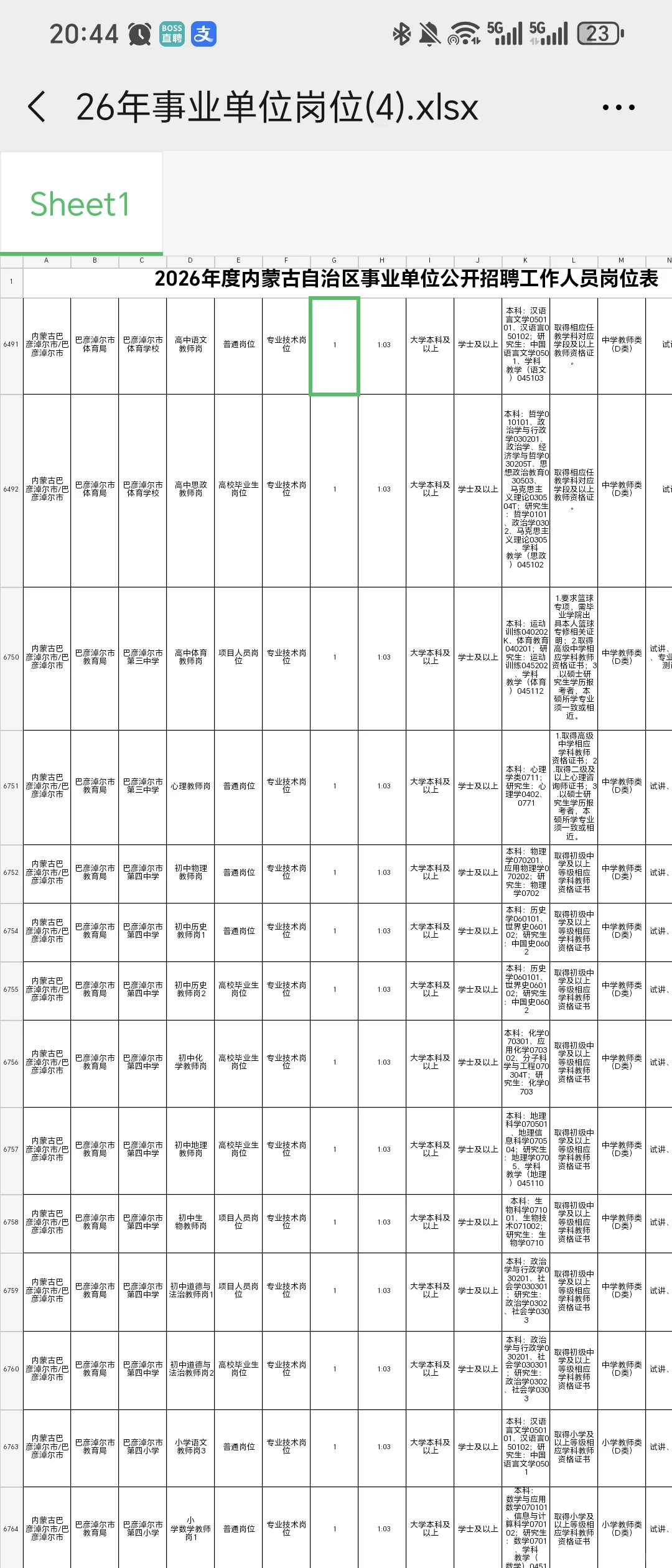巴彦淖尔2026事业单位岗位表