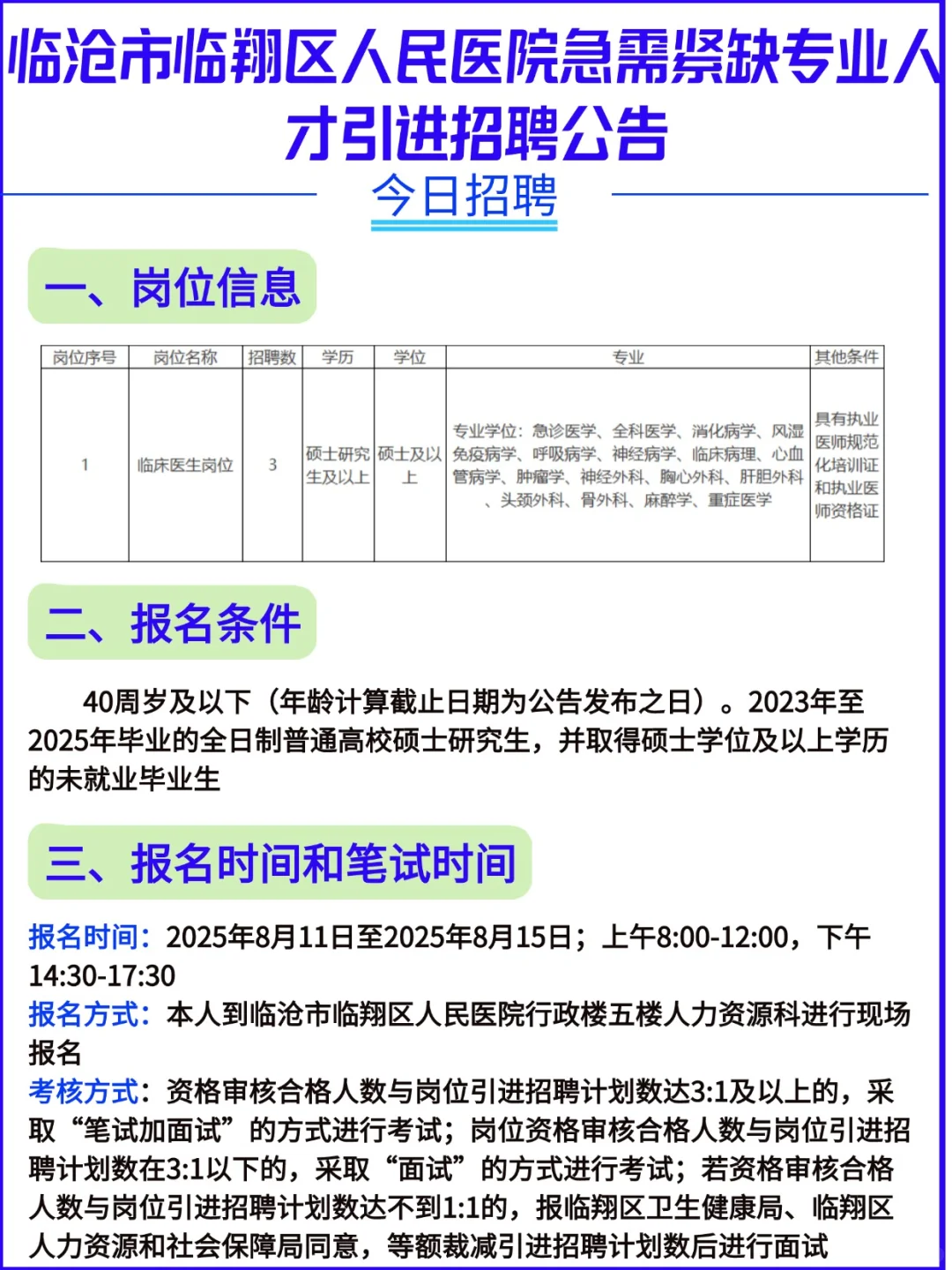 今日招聘:临翔区人民医院人才引进