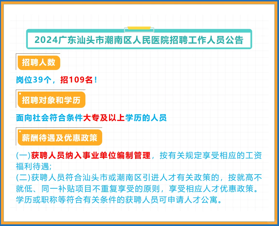 编制109人！汕头市潮南区人民医院招聘