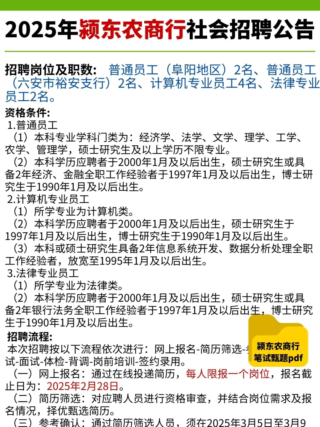2025颍东农商行社会招聘最新公告
