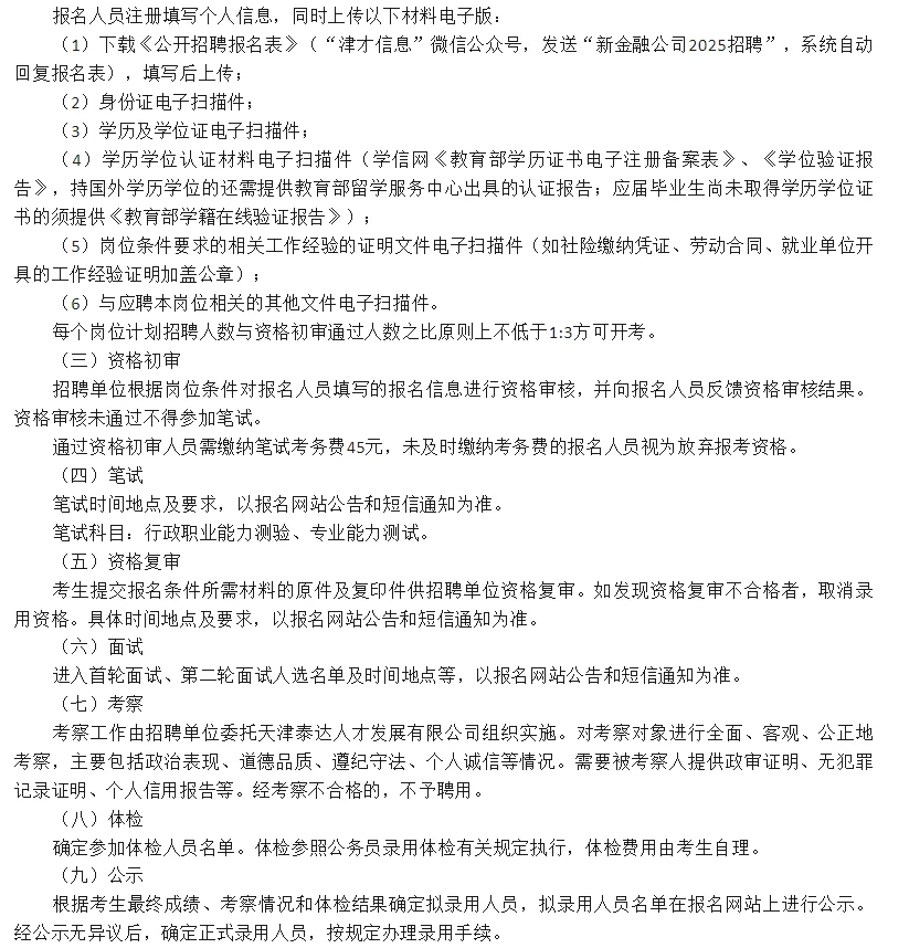 国企收人，本科可报，天津新金融投资公司