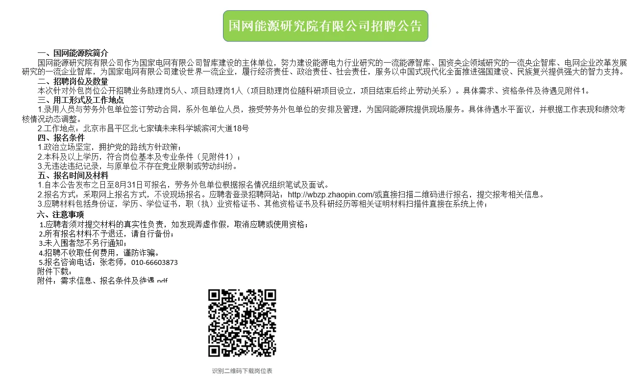 国网能源研究院有限公司招聘公告