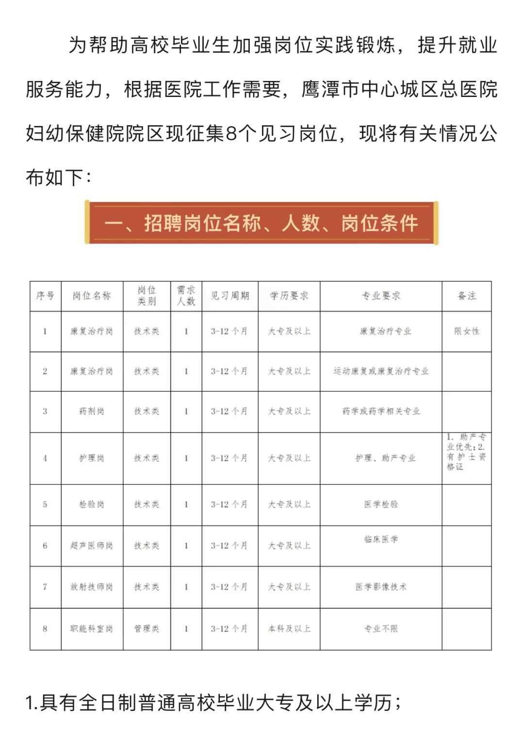 江西鹰潭妇幼保健院见习岗✨