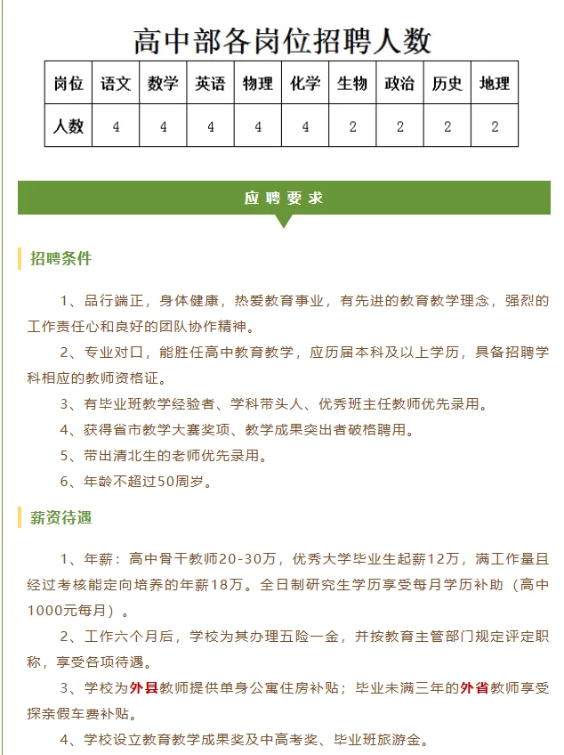 滁州招聘高中教师48人！