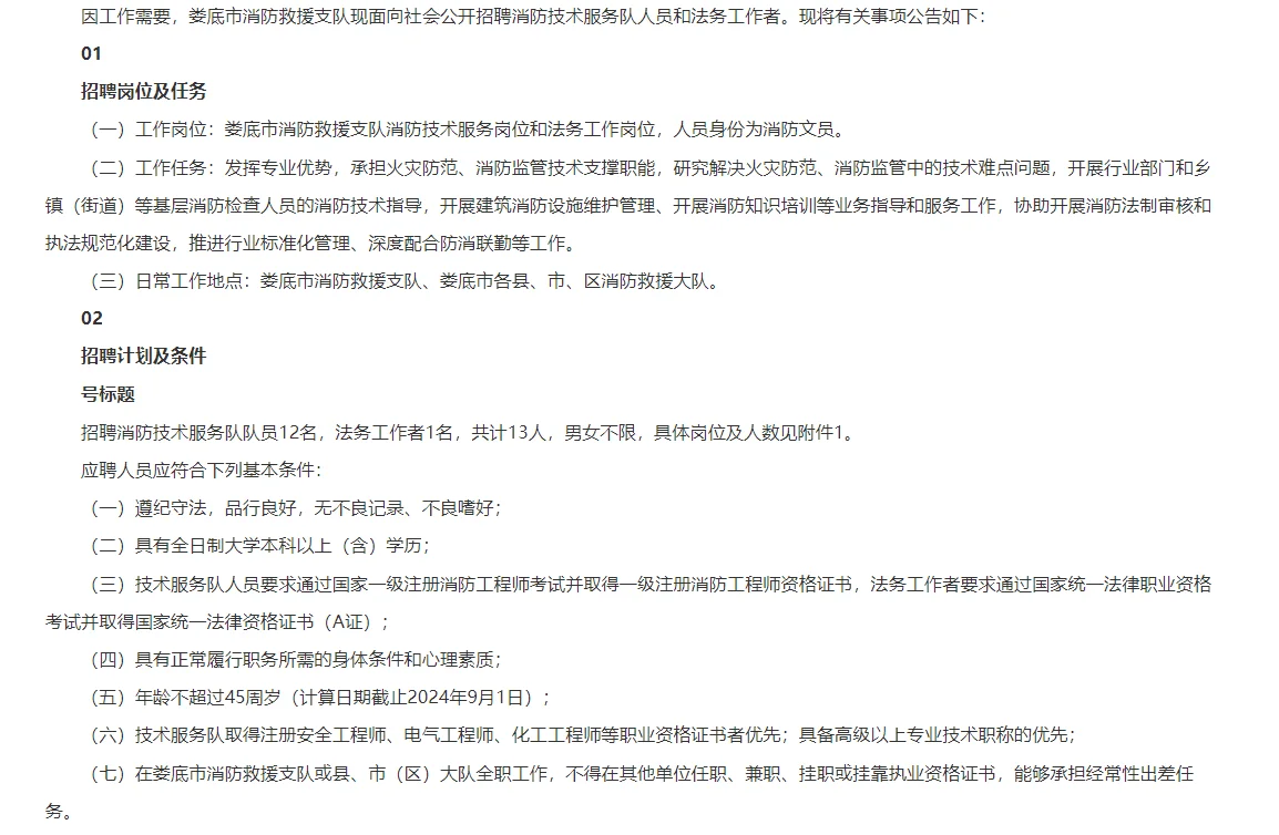 娄底市消防救援支队招聘13人公告