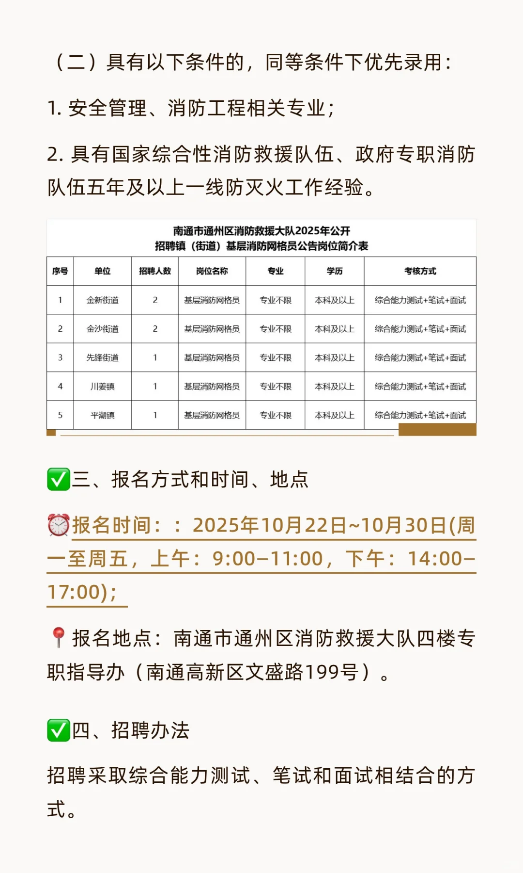 南通通州区招基层消防网格员7人，不限专业