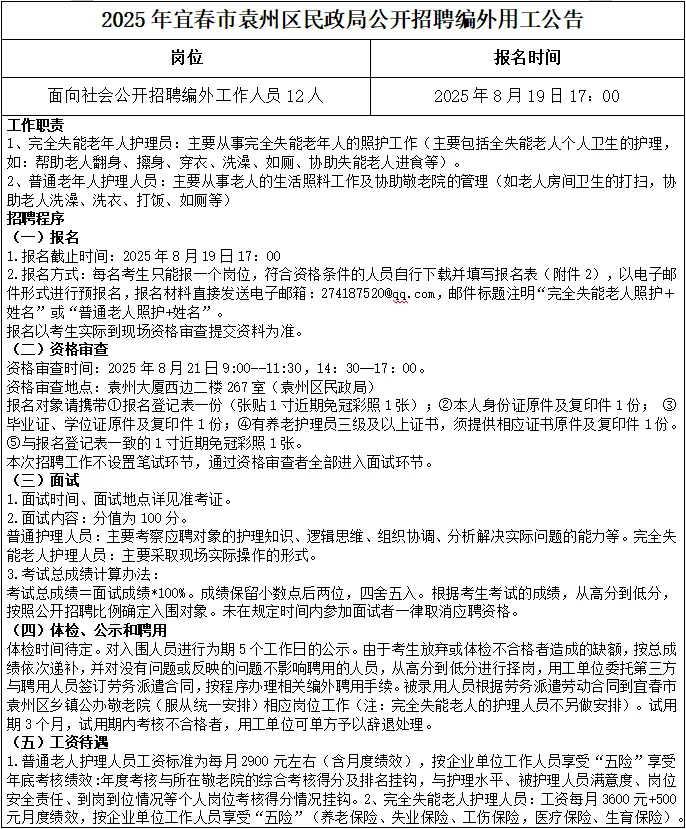 2025年宜春市袁州区民政局招聘编外用工公告