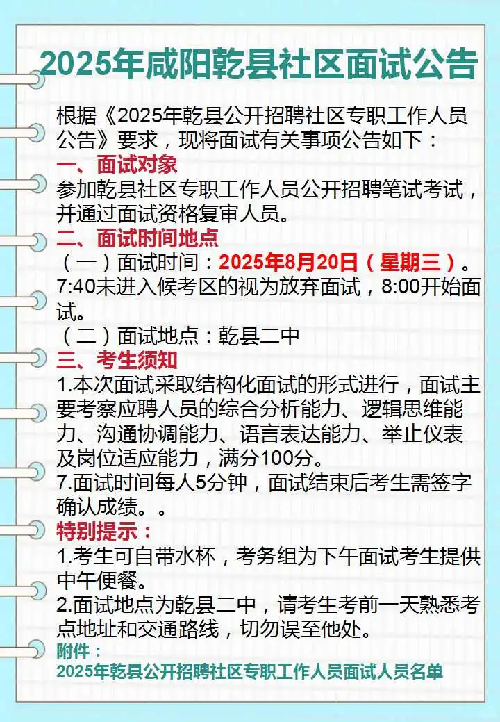 2025咸阳乾县社区8月20日面试