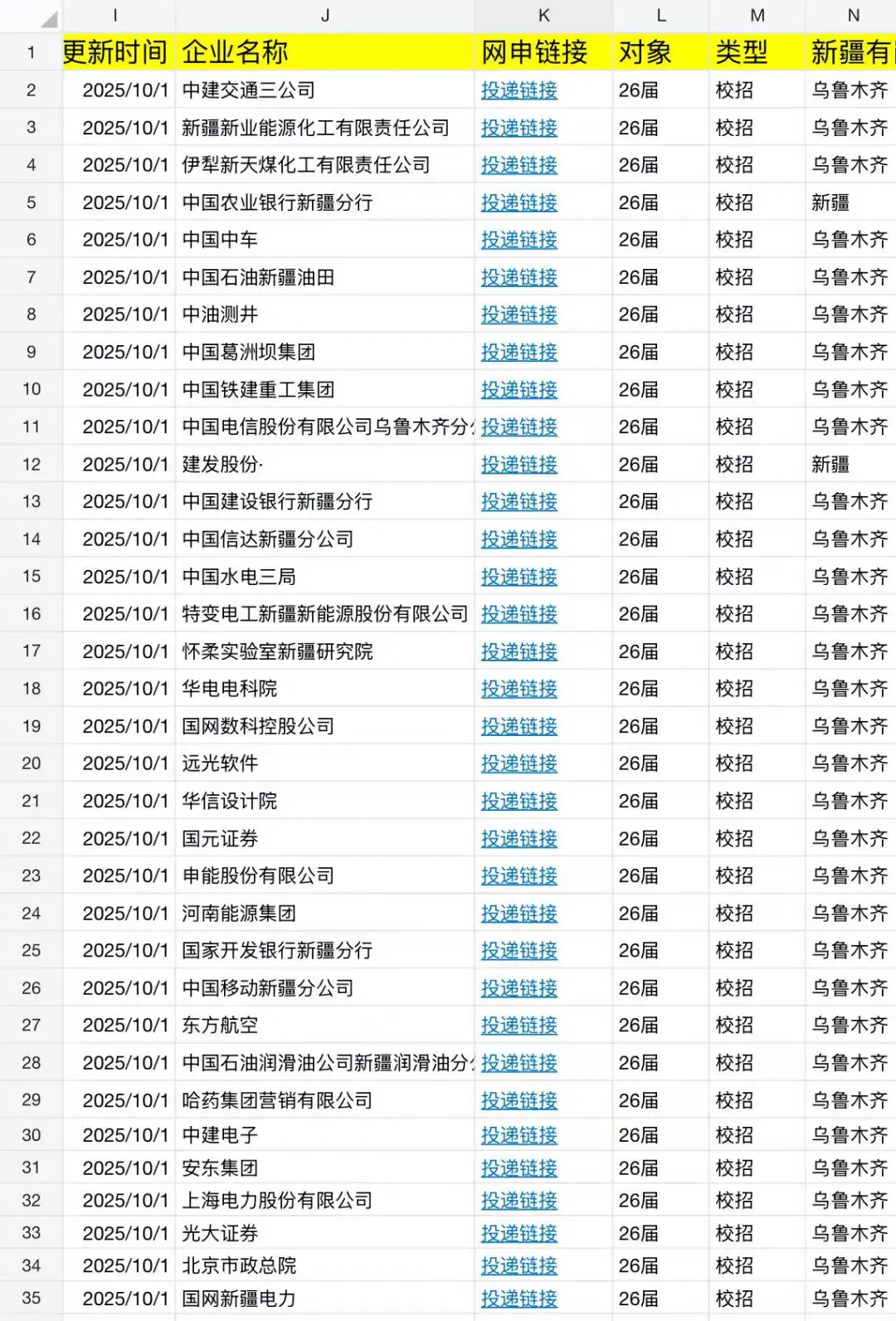 10月底，先把新疆免笔试的秋招投了吧！