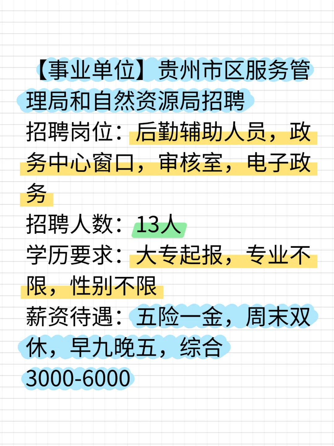大专起报，贵州服务管理局自然资源局招聘